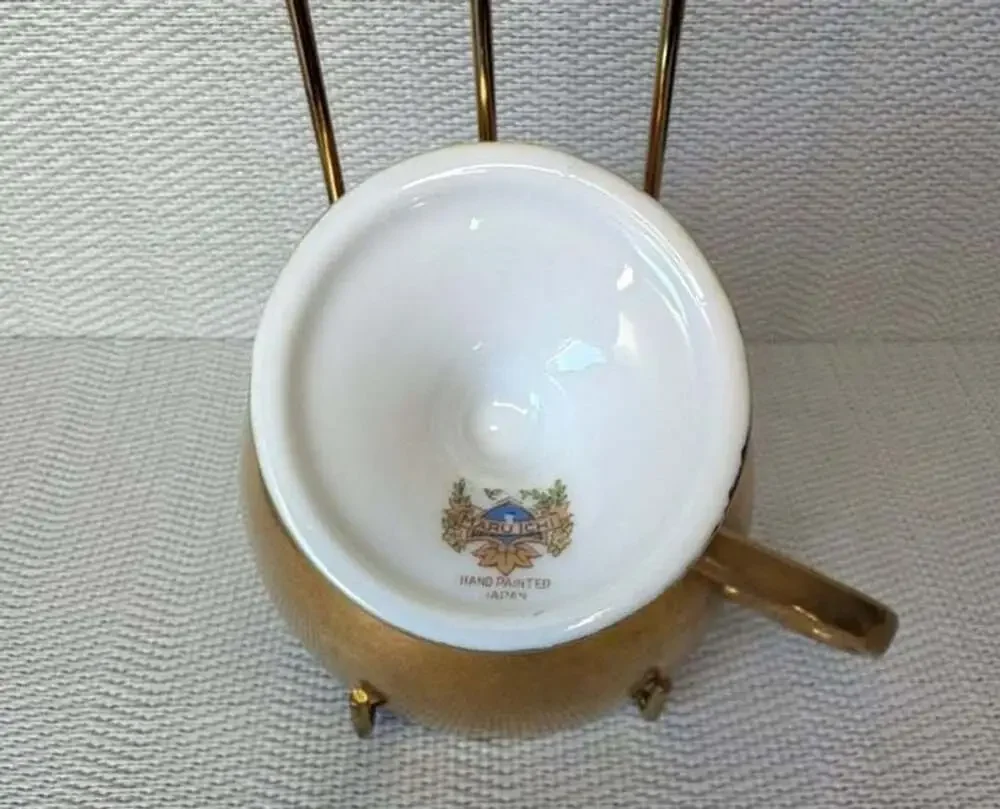 Maruichi Tea Cup And Saucer Set Hand Painted Gold Fruit Design Japan